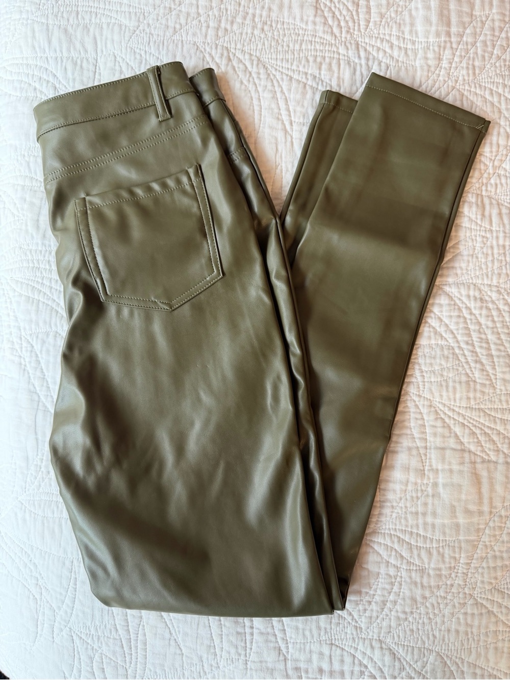 Shinestar Olive Green Straight Leg Faux Leather Pants